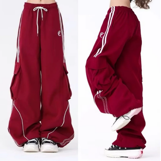 Women’s Striped Wide-Leg Cargo Pants