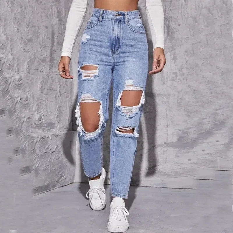 High-Waist Ripped Flare Jeans