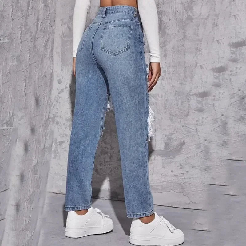 High-Waist Ripped Flare Jeans