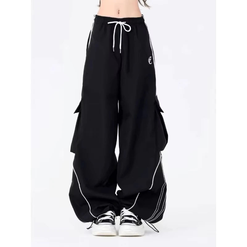 Women’s Striped Wide-Leg Cargo Pants