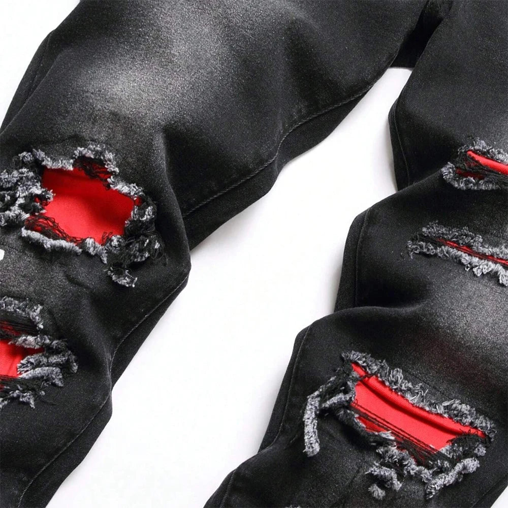 Y2K Ripped Patchwork Jeans — Black