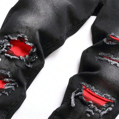 Y2K Ripped Patchwork Jeans — Black