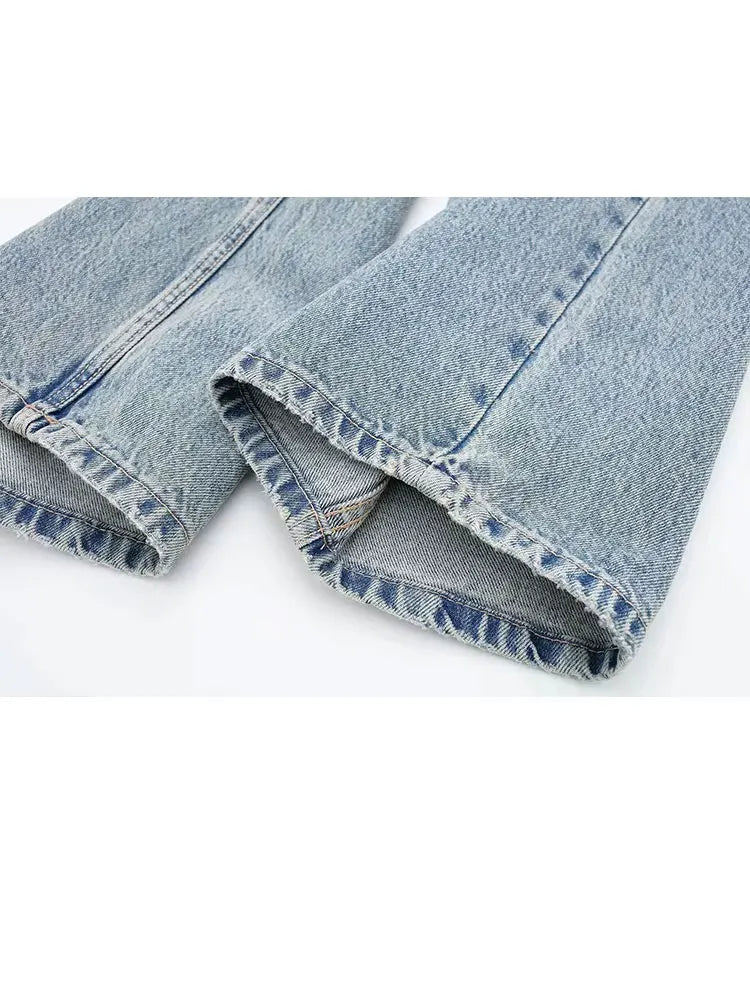 High-Waist Distressed Patchwork Jeans