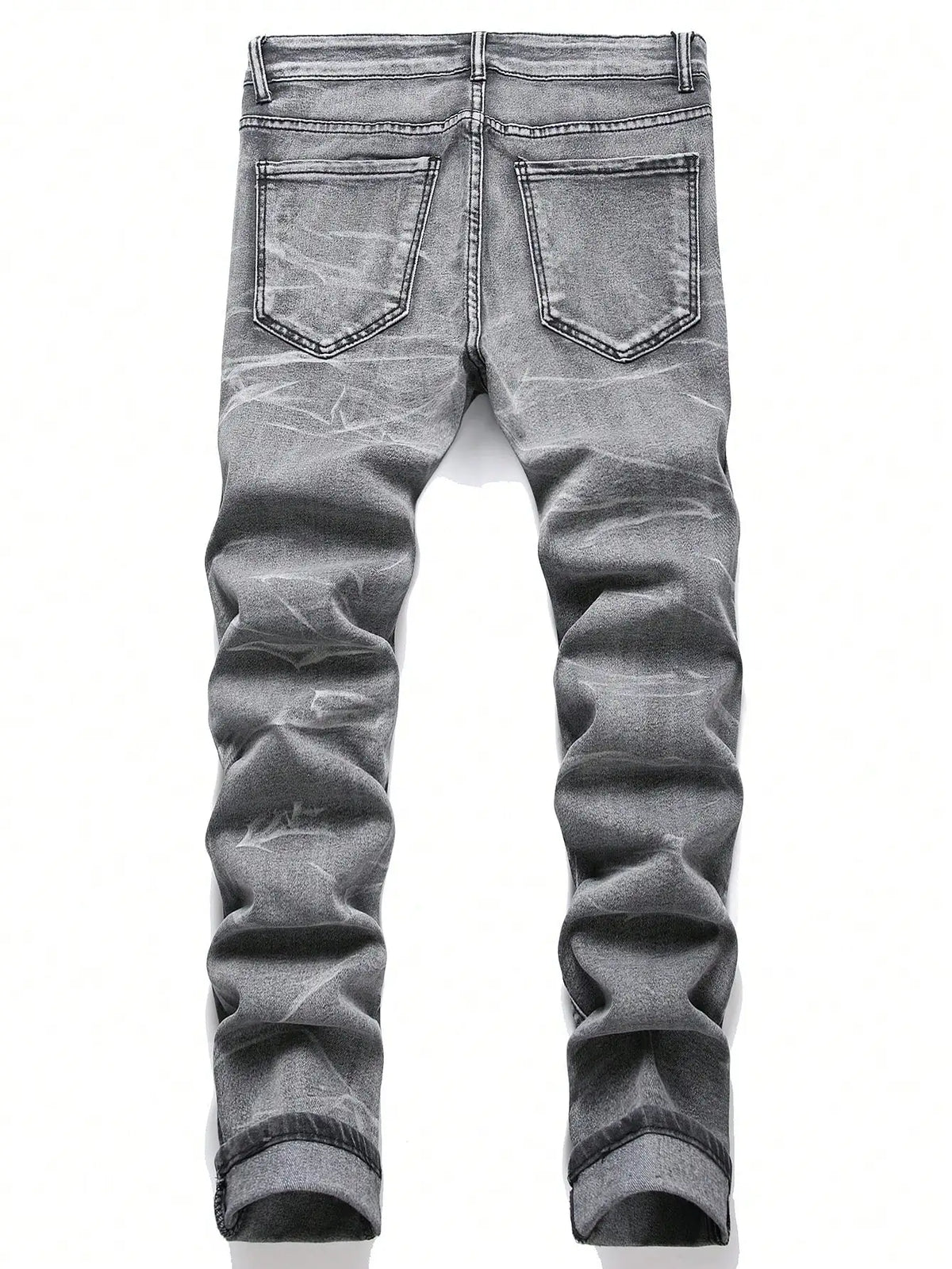Gray-Wash Ripped Patchwork Jeans
