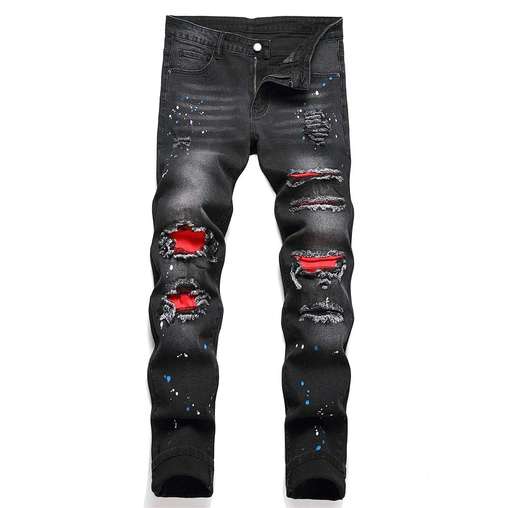 Y2K Ripped Patchwork Jeans — Black