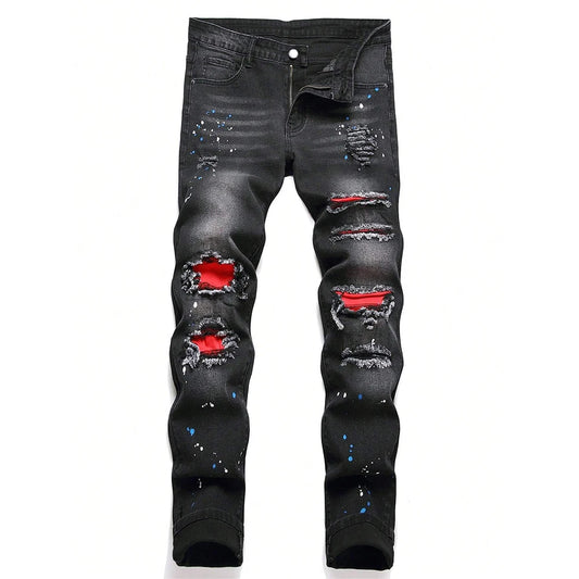 Y2K Ripped Patchwork Jeans — Black