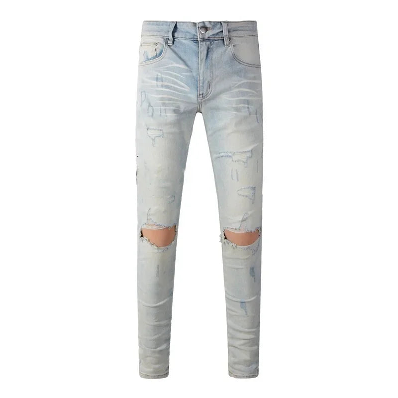 Retro-Wash Skinny Ripped Jeans