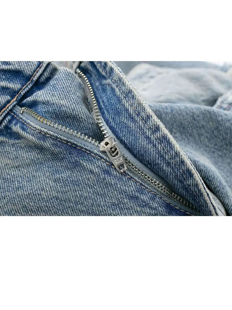 High-Waist Distressed Patchwork Jeans