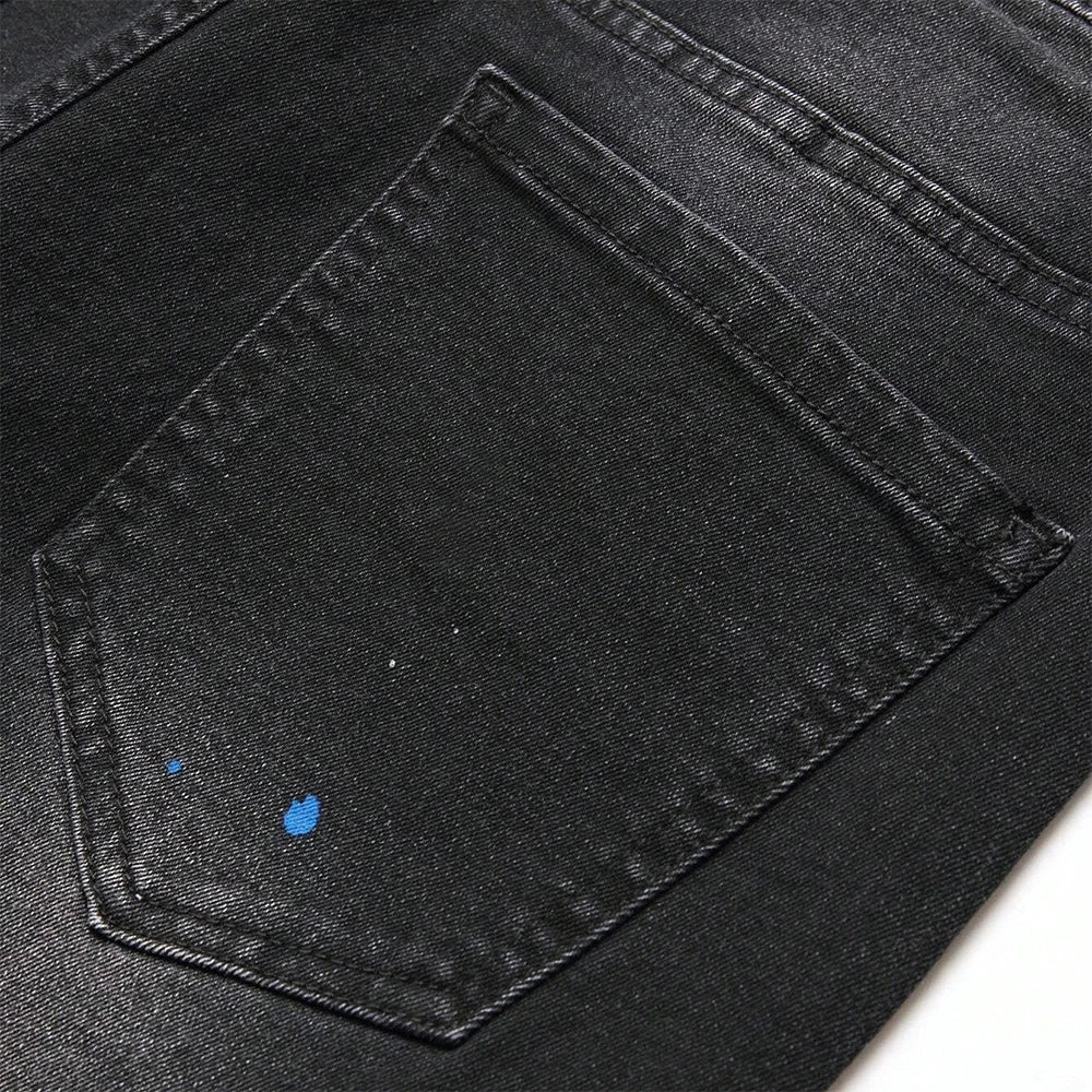 Y2K Ripped Patchwork Jeans — Black