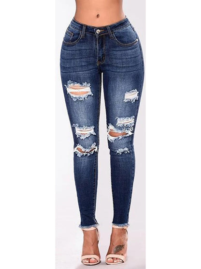 High-Waist Stretch Ripped Jeans — Dark Blue