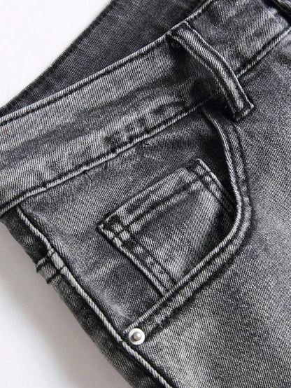 Gray-Wash Ripped Patchwork Jeans