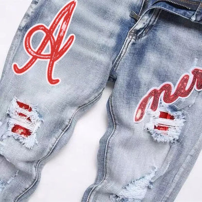 Men’s Embroidered Patch Jeans