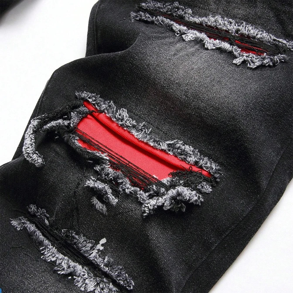 Y2K Ripped Patchwork Jeans — Black
