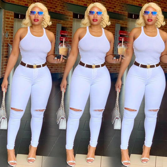 High-Waist Ripped Jeans — Black or White