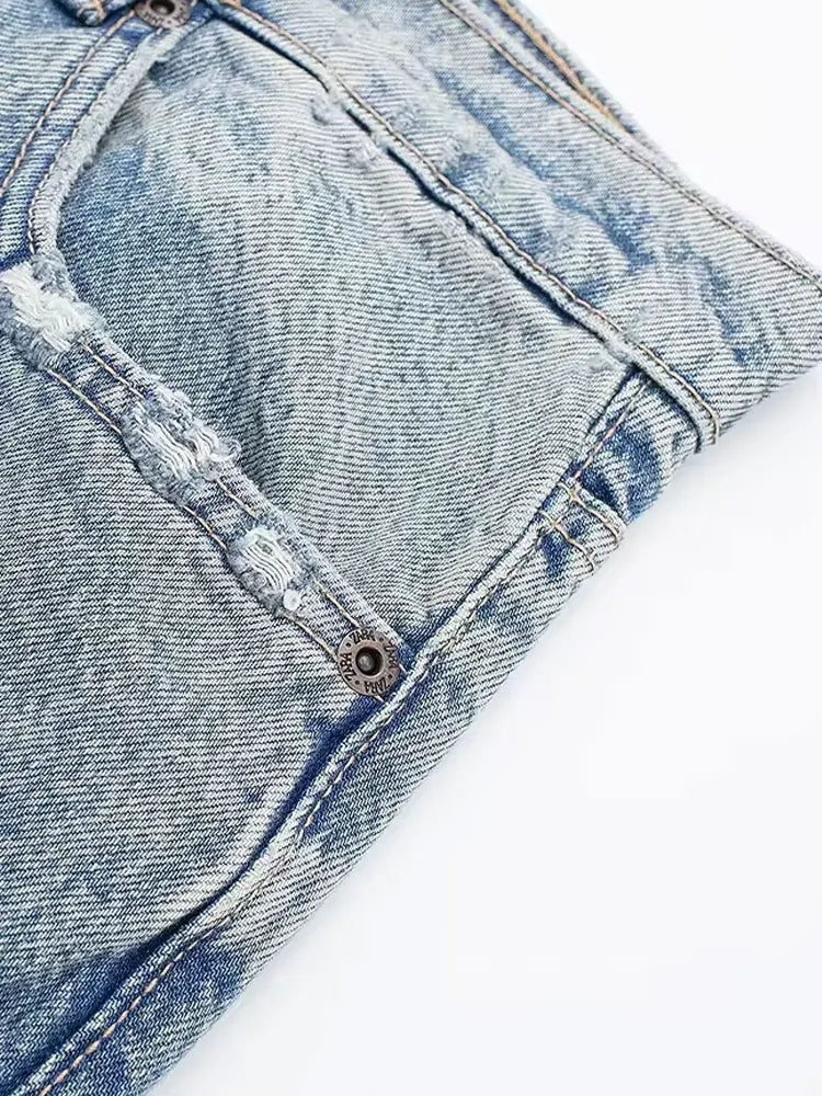 High-Waist Distressed Patchwork Jeans