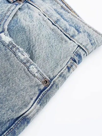 High-Waist Distressed Patchwork Jeans