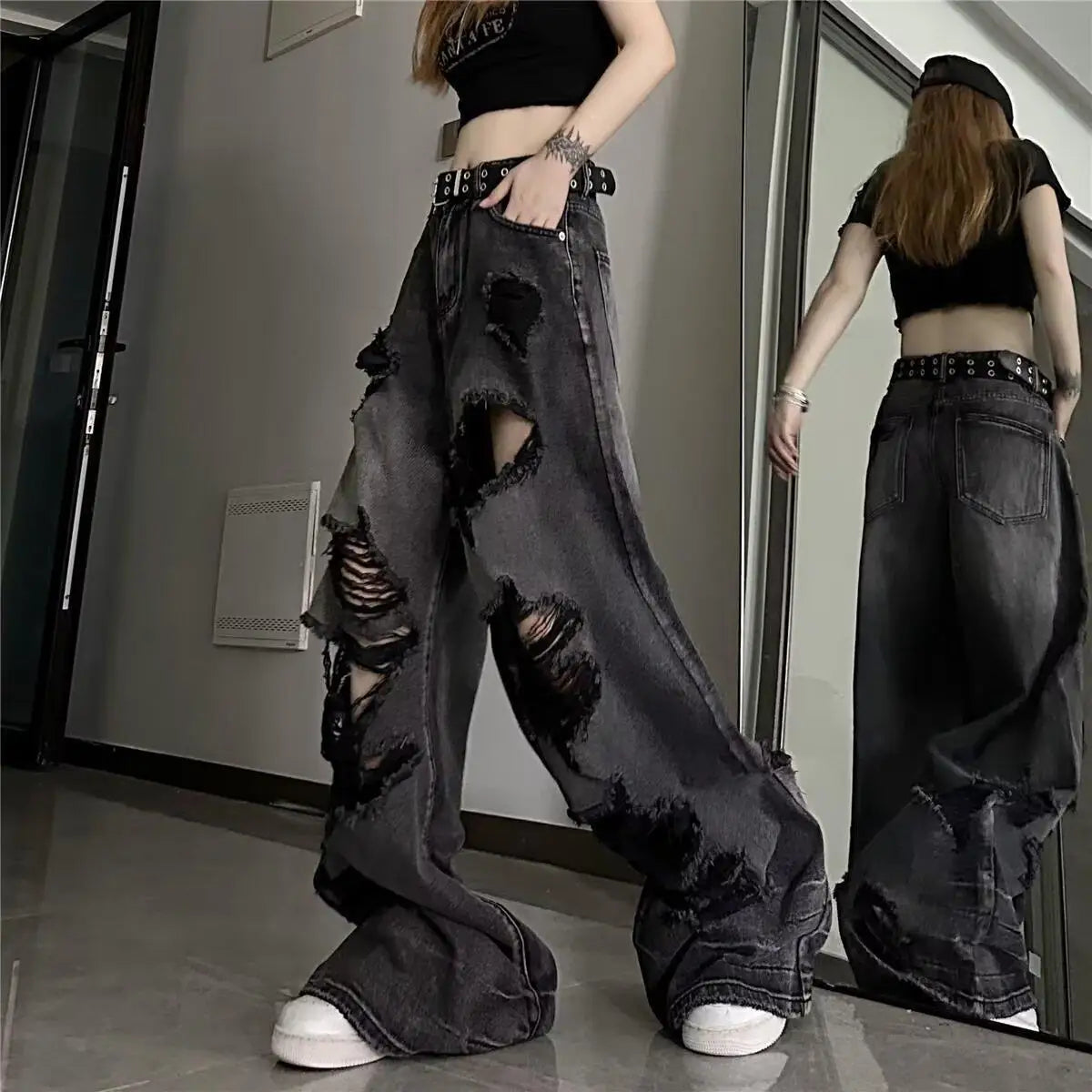 Women’s Distressed Bell-Bottom Jeans