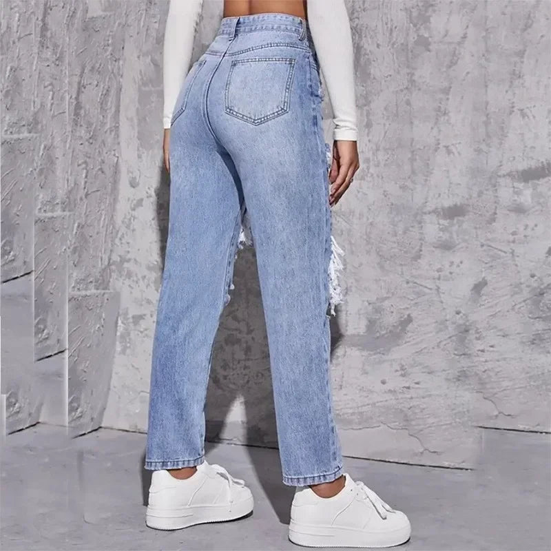 High-Waist Ripped Flare Jeans