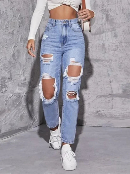 High-Waist Ripped Flare Jeans