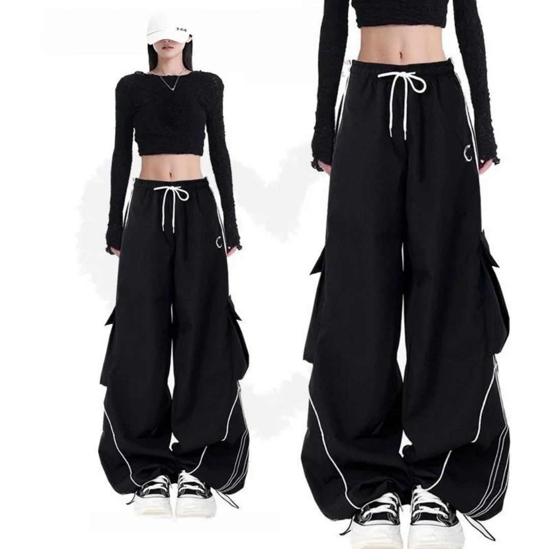 Women’s Striped Wide-Leg Cargo Pants