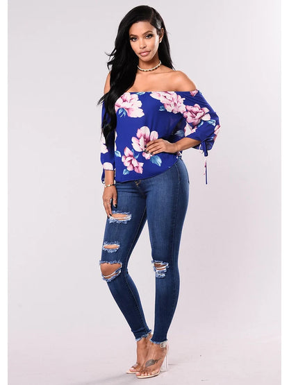 High-Waist Stretch Ripped Jeans — Dark Blue