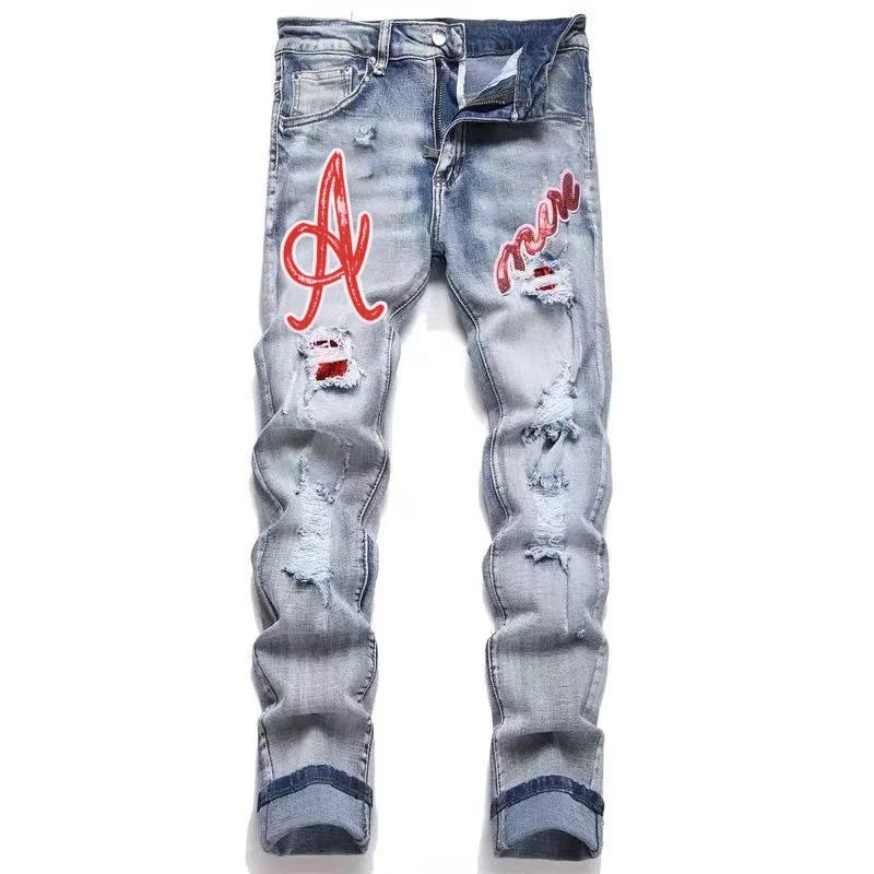 Men’s Embroidered Patch Jeans