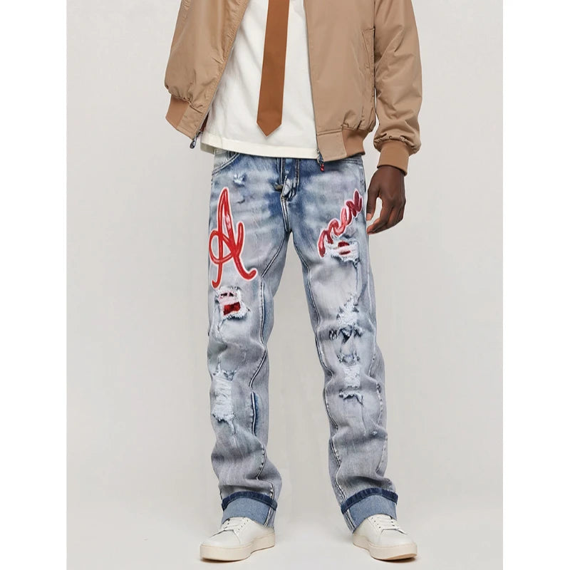 Men’s Embroidered Patch Jeans