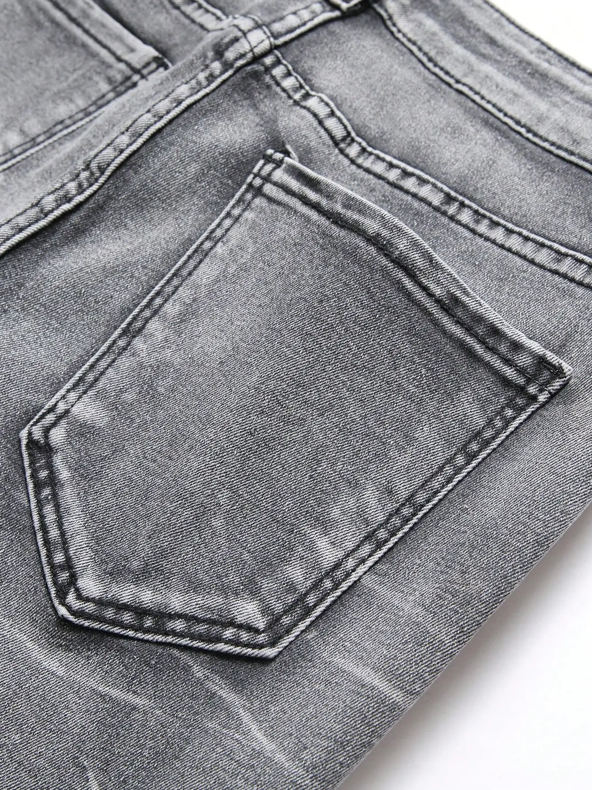 Gray-Wash Ripped Patchwork Jeans