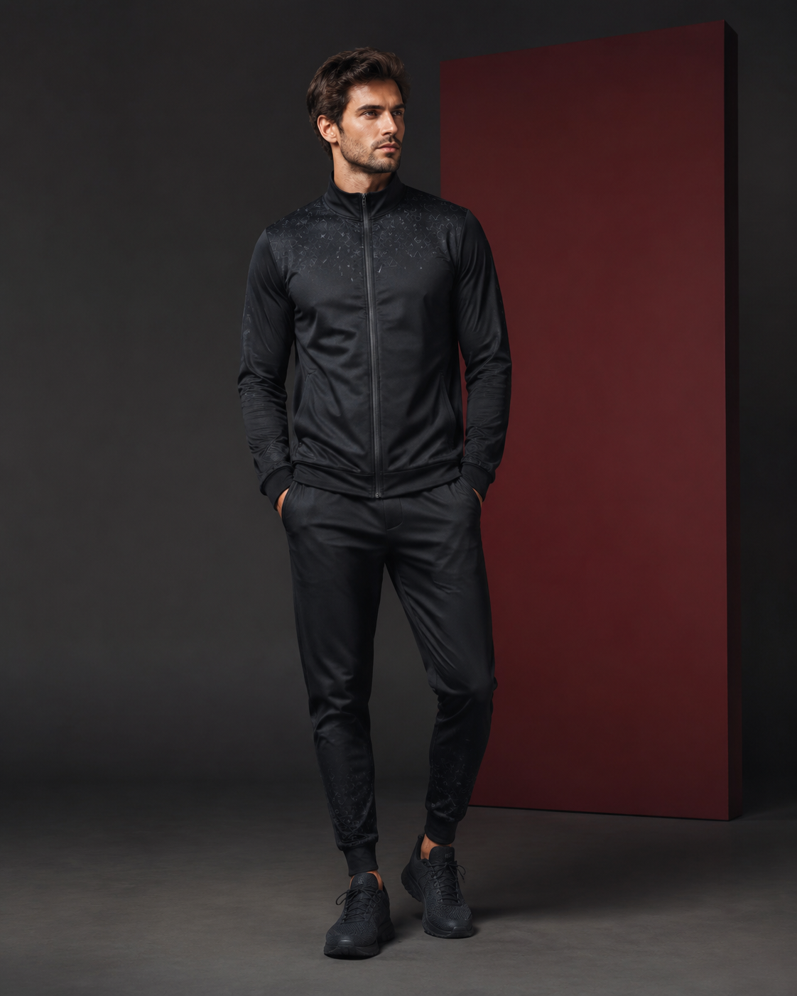 Men's geometric zip training set in a Tanzy editorial